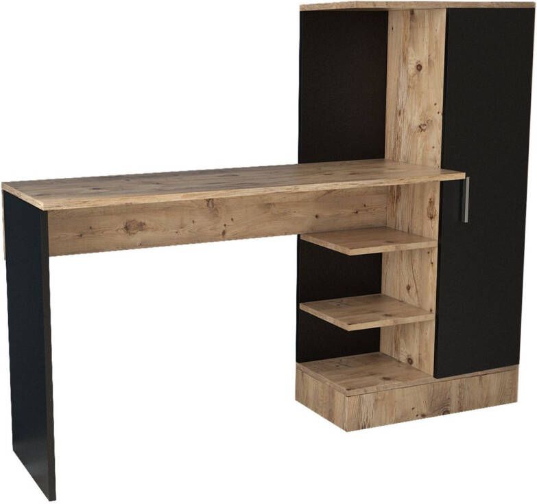 Stijlvol Bureau met Kast Zwart & Eiken Design 152 3x120x40cm Duurzaam Melamine Materiaal