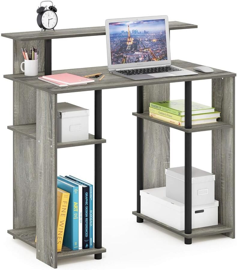 Stijlvol bureau met planken compact en praktisch 1 stuk hout en PVC