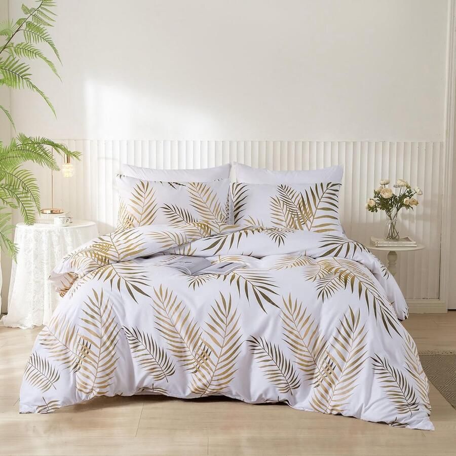 Stijlvol dekbedovertrek met gouden bladeren set van 1 100% microvezel 200 x 200 cm