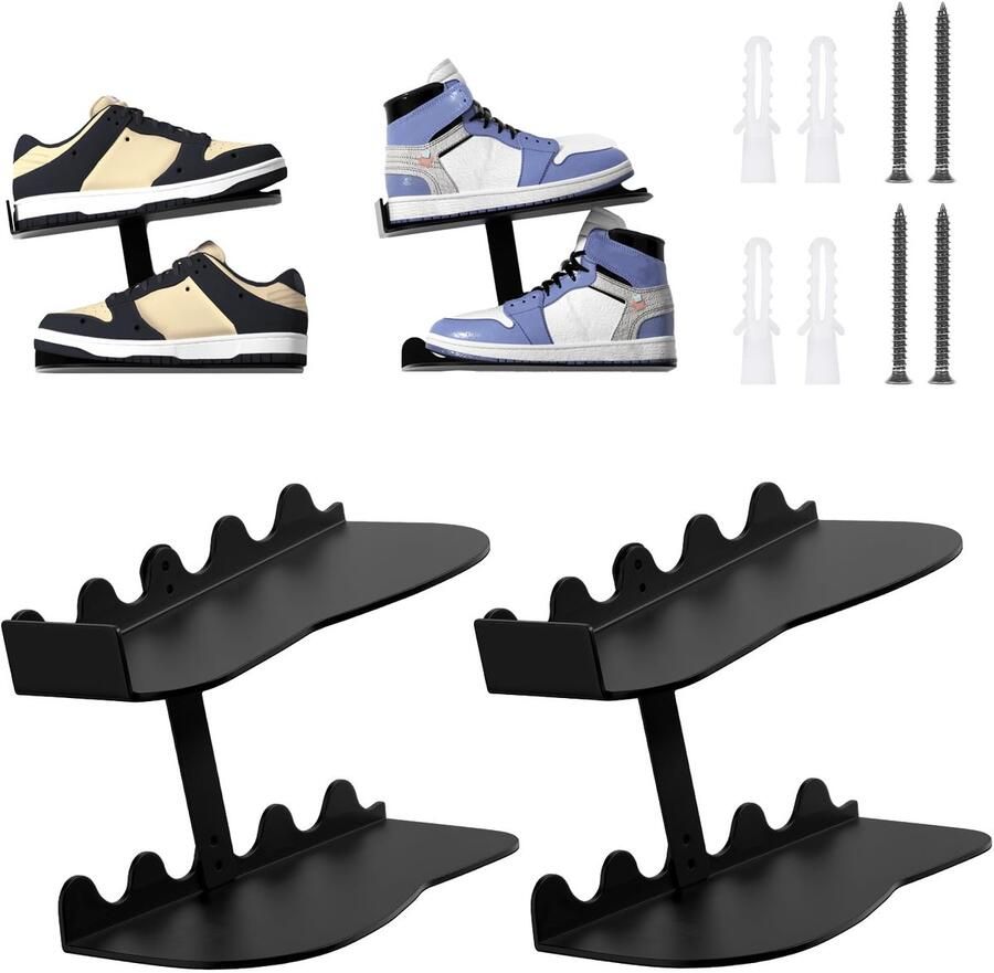 Stijlvol en Functioneel Wandgemonteerd Schoenenrek voor Optimale Presentatie van Schoeisel