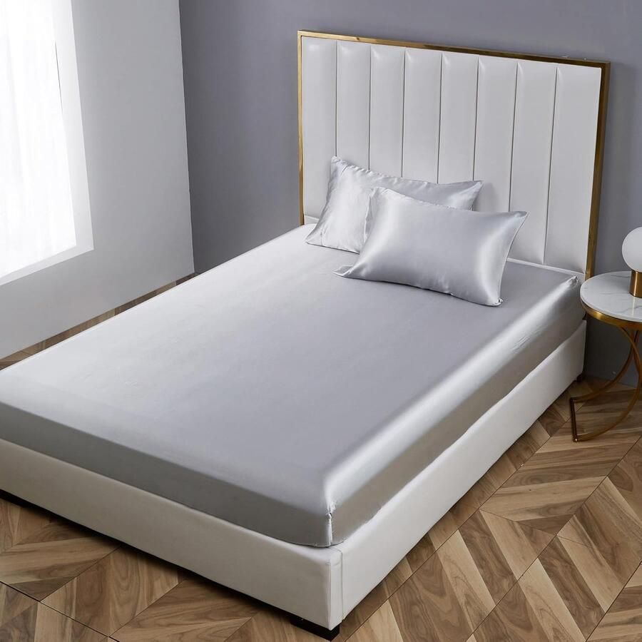 Furnibella Stijlvol Grijs Hoeslaken met Zijdeglans – Luxe Effen Kleur Geschikt voor Matrassen tot 30 cm Hoog 180 x 200 cm