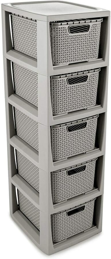 Ibenzoa Geïntegreerd Rotan Organisatie Rek met 5 Uittrekbare Manden – Lichtgrijs 29 5 x 24 x 80 cm