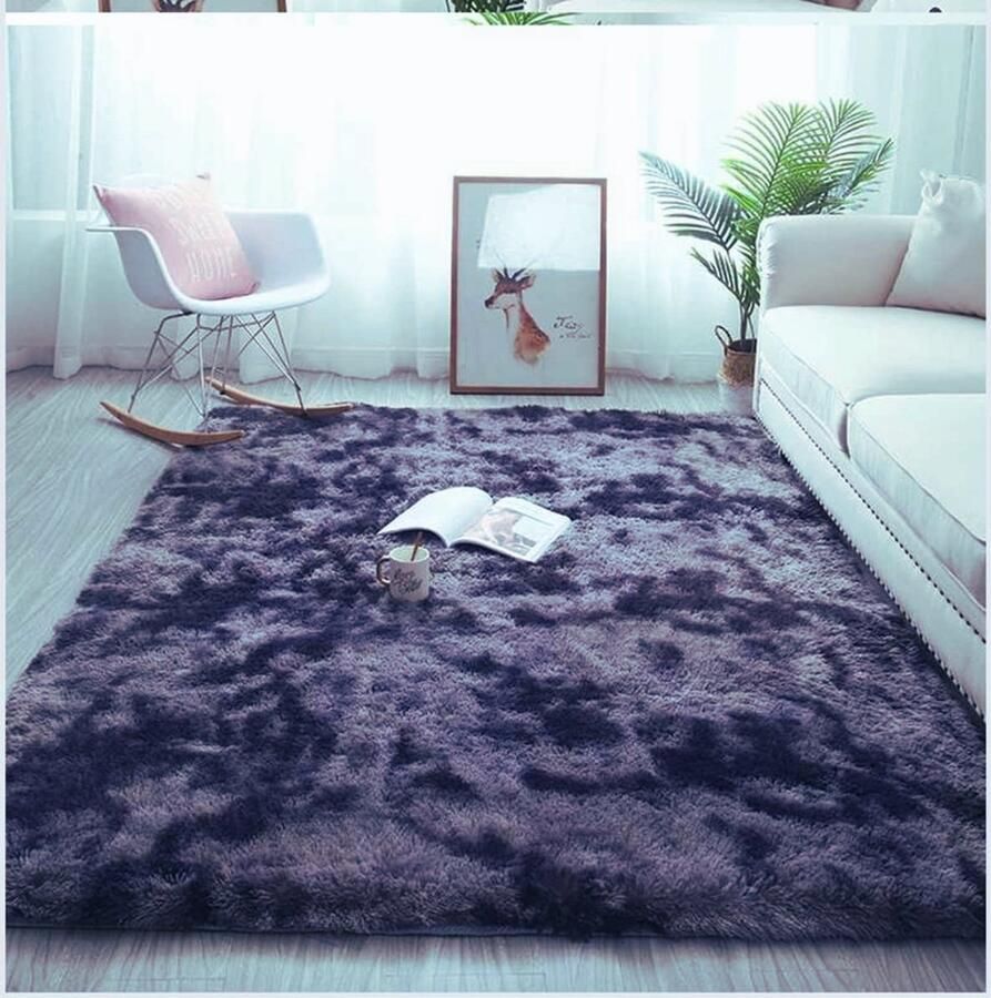 Stijlvol Shaggy Vloerkleed Voor Woonkamer en Slaapkamer – Zacht Antislip Modern Design (Zwart Grijs 140x200 cm)