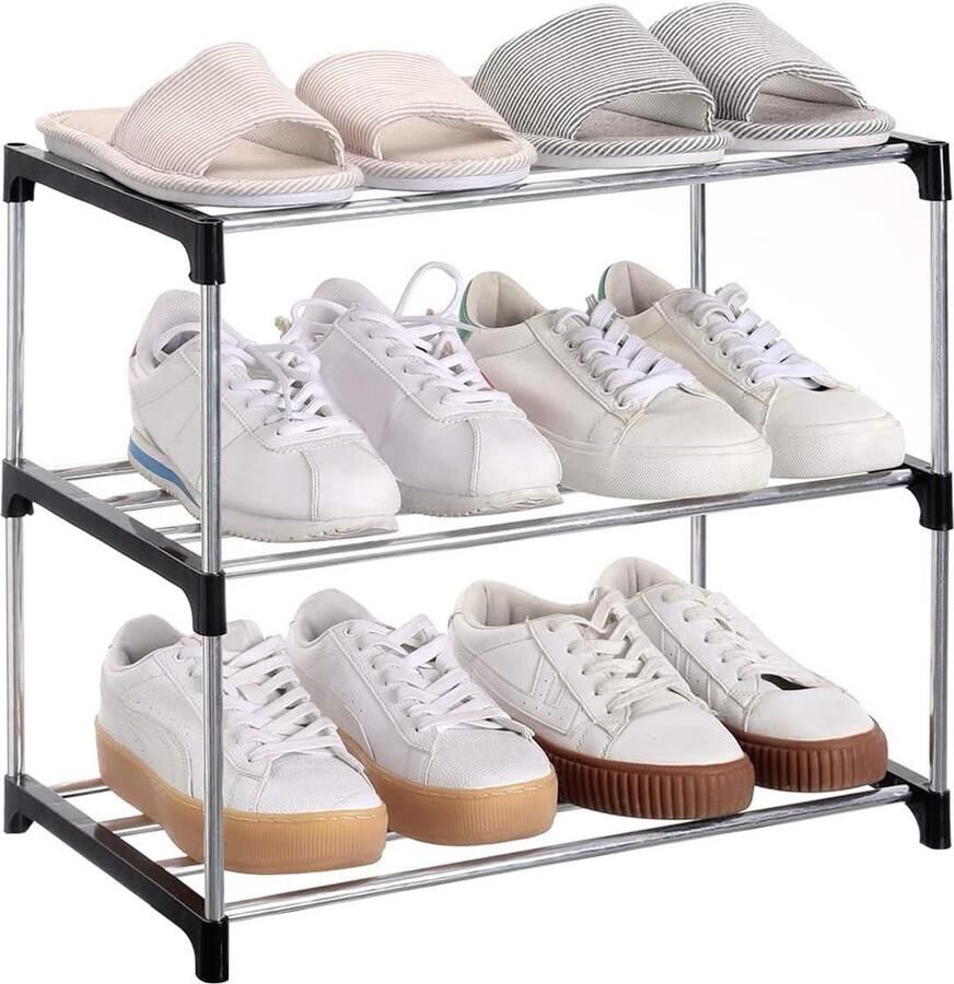 Stijlvol stapelbaar schoenenrek voor entreehal en kast Ruimtebesparende opslag en organisatie 3-tier zwart