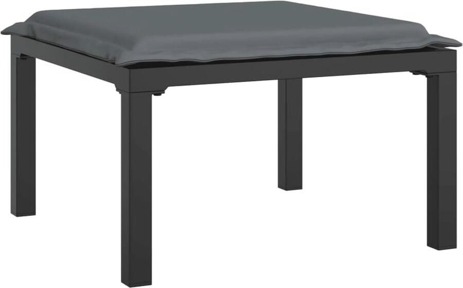 Stijlvol Voetenbankje met Kussen in Poly Rattan Zwart en Grijs Perfect Voor Tuin en Balkon