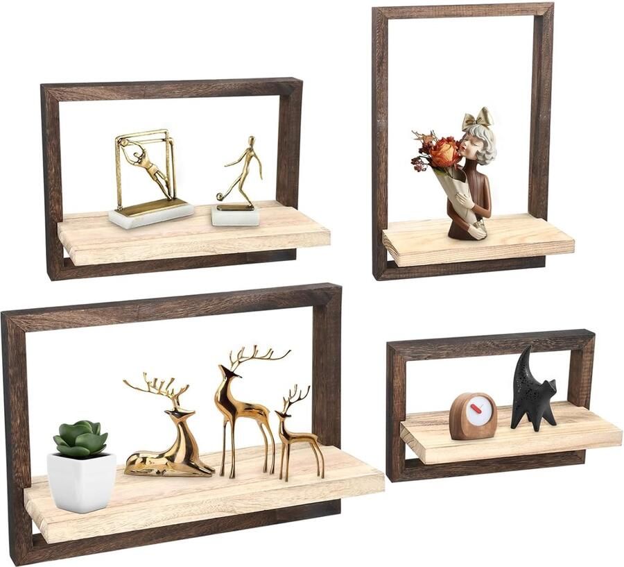 Stijlvol wandrek van massief hout ruimtebesparend en duurzaam set van 3