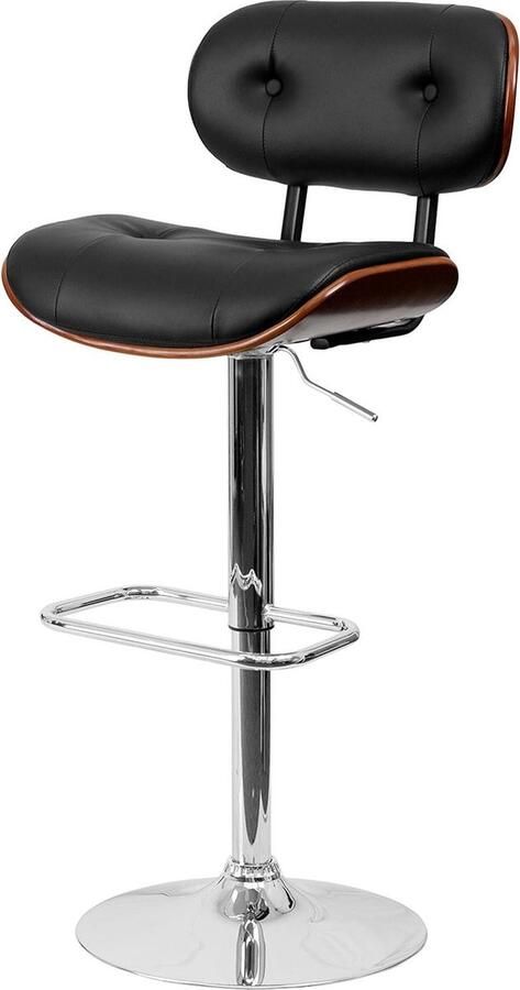 Stijlvolle Barkruk van Walnoothout Verstelbare Hoogte Zwart Vinyl 1 stuk