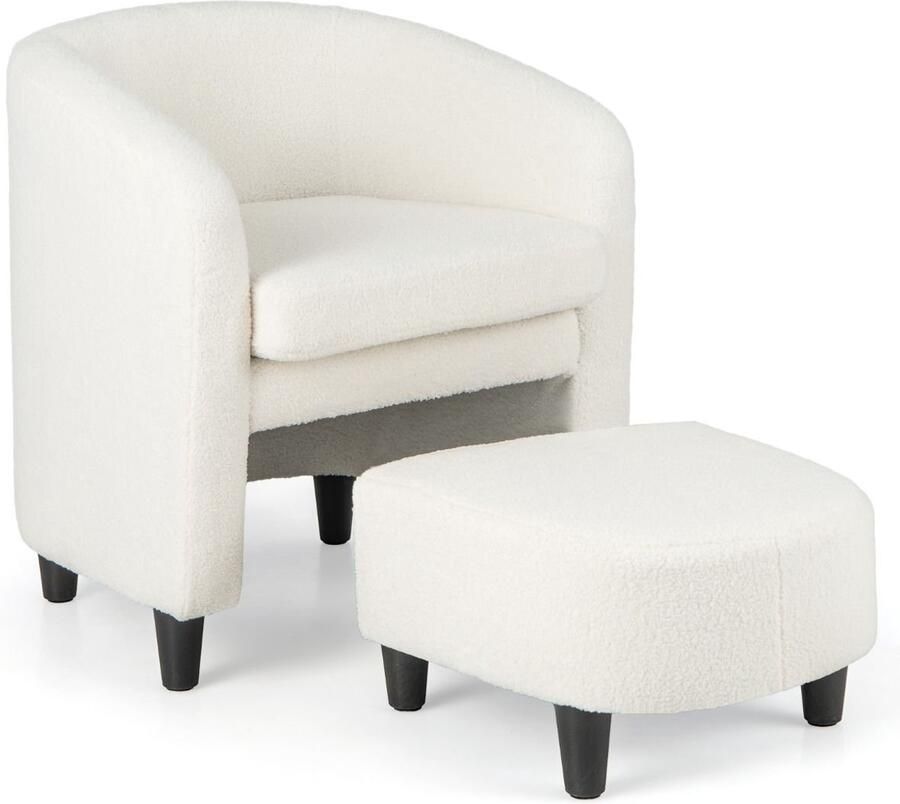 Stijlvolle Barrel-fauteuil met bijpassende voetenbank perfect voor ontspanning in woonkamer slaapkamer of leeshoek