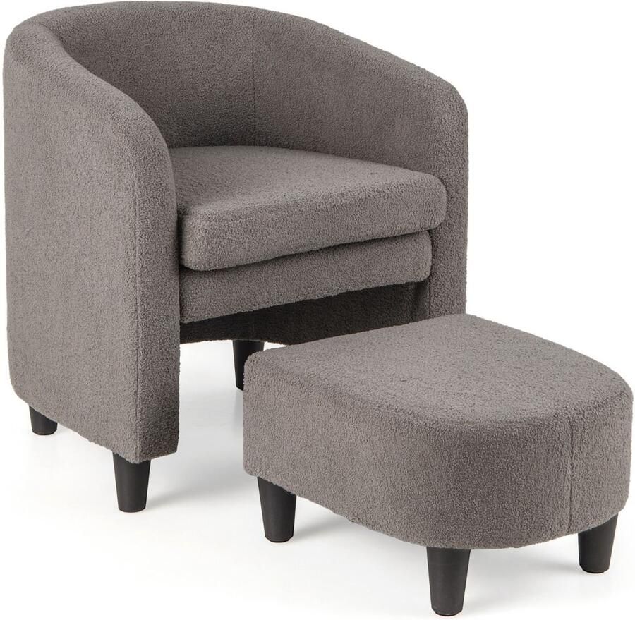 Stijlvolle Barrel-fauteuil met bijpassende voetenbank perfect voor ontspanning in woonkamer slaapkamer of leeshoek