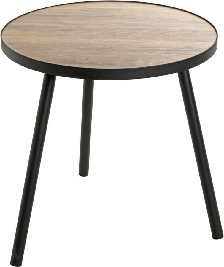 Stijlvolle bijzettafel zwart gelakt metaal MDF met eikenhouten decor 1 stuk diameter 50 cm