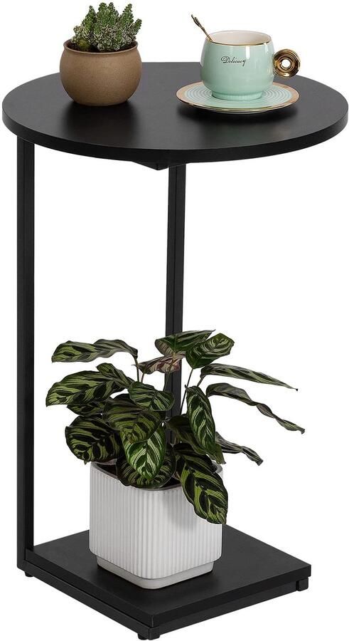 Stijlvolle C-vormige Bijzettafel voor Ruimtes met Praktische Opbergruimte