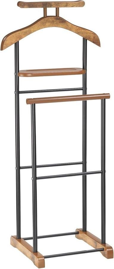 Stijlvolle dressboy voor heren met kleerhanger broekhanger en legplank Vintage zwart metaal en MDF