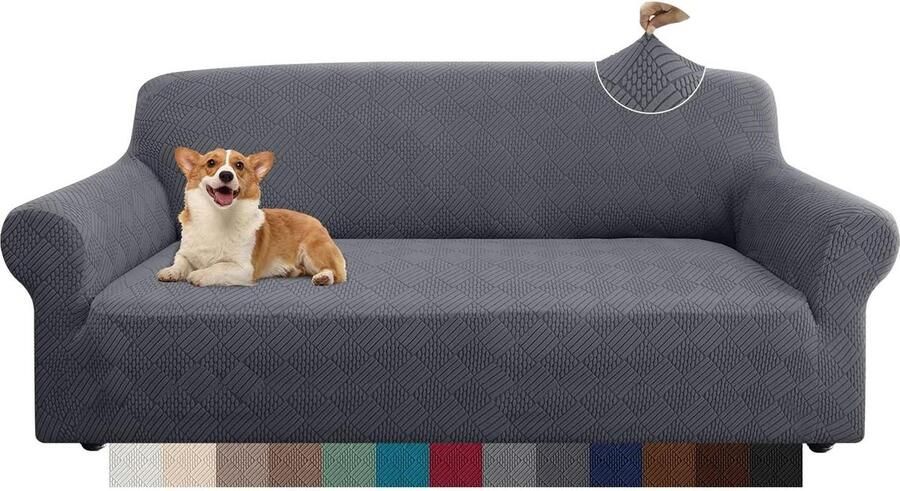 Stijlvolle Elastische Rhombus Bankovertrek voor 3-zits Bank Dikke Modestoffen Bankbescherming voor Woonkamer Grijs Huisdieren en Kinderen