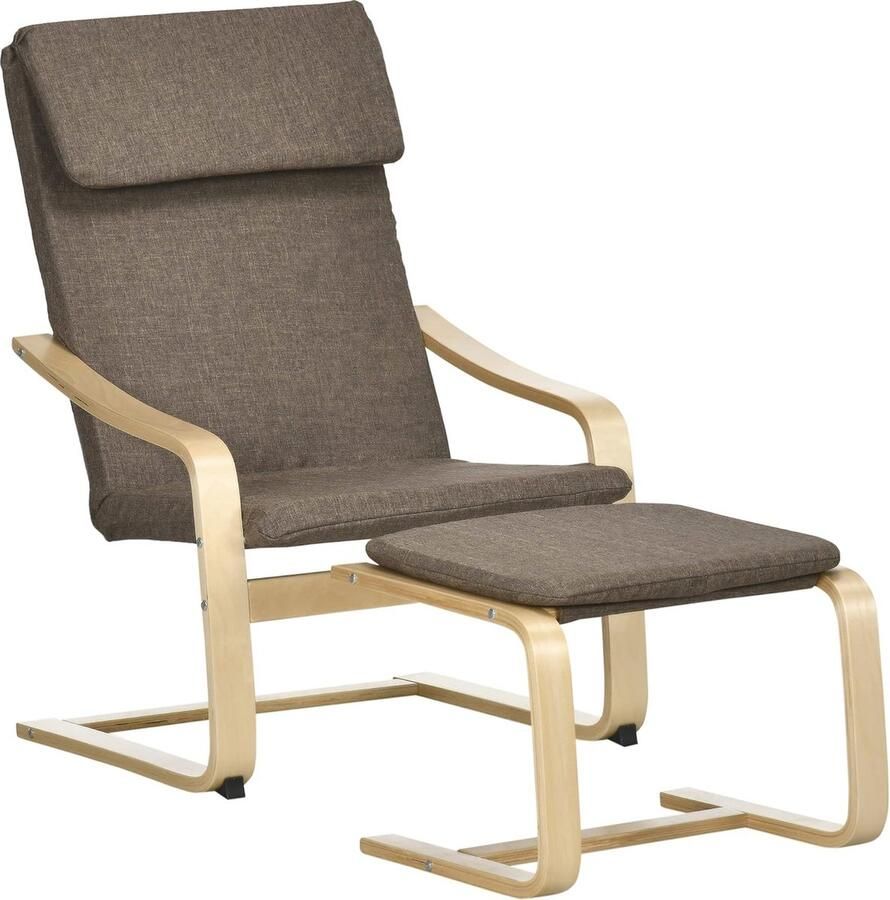 Stijlvolle fauteuil met voetenbank Comfortabele vleugelstoel met armleuningen en linnen hoes voor woonkamer en slaapkamer