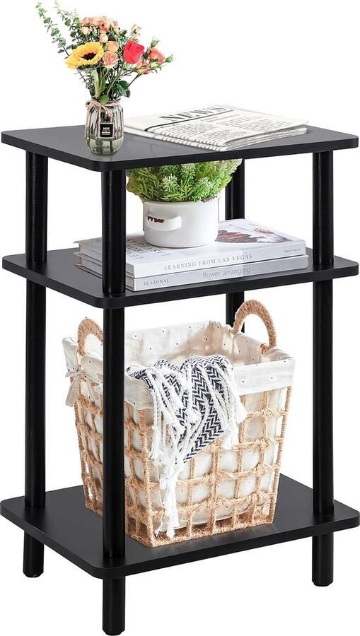 Luvetrex Stijlvolle Houten Bijzettafel met Drie Niveaus voor Woonkamer en Slaapkamer Zwart