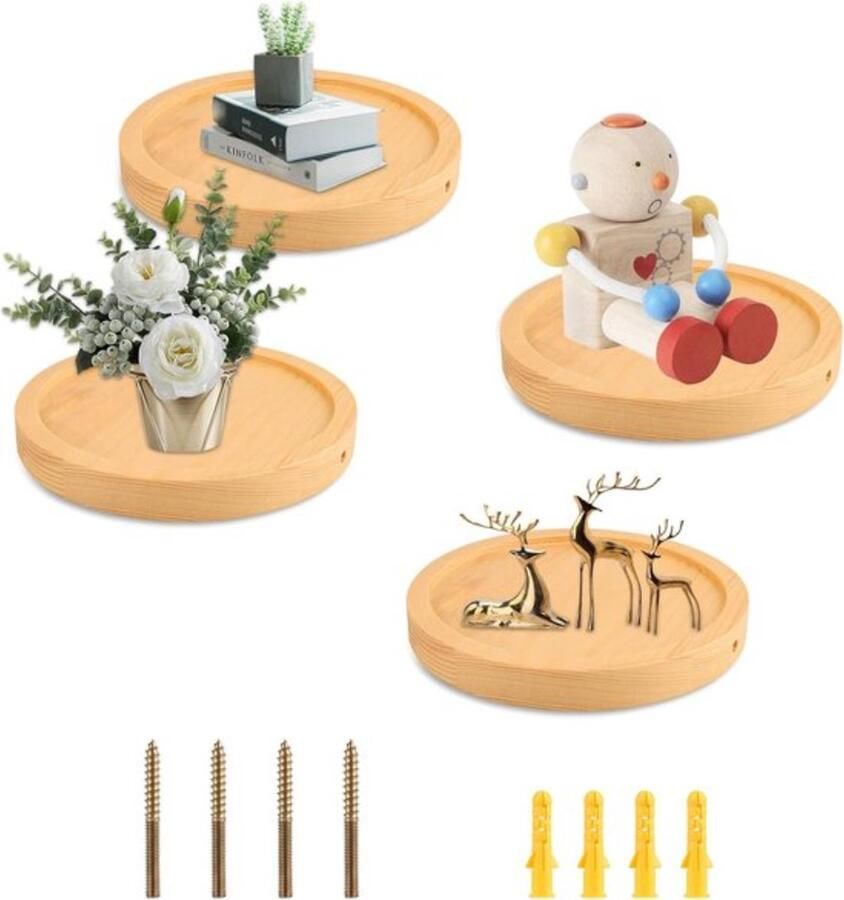 Stijlvolle Houten Ronde Wandplanken Set van Vier voor Decoratieve Doeleinden