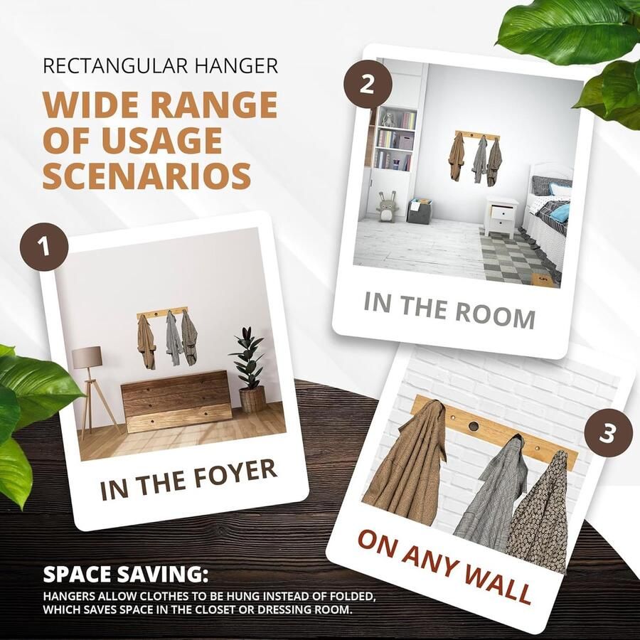 Stijlvolle Houten Wandkapstok met Vier Verstelbare Haken voor Elke Kamer