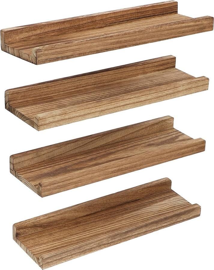 Stijlvolle Houten Wandplanken Set van 4 voor Woonkamer Keuken en Slaapkamer