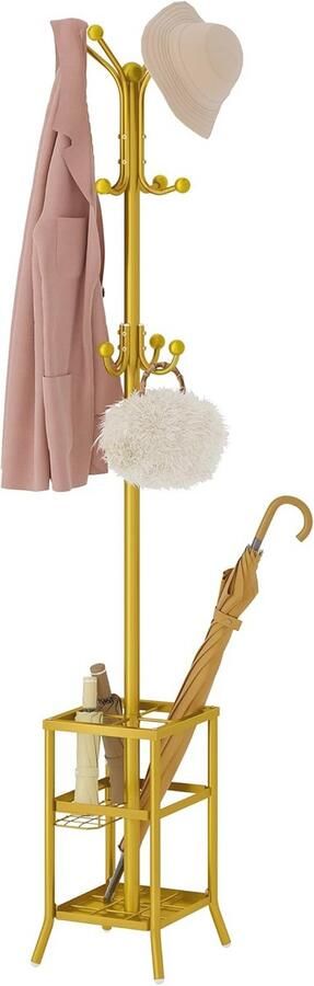 Stijlvolle Kapstok met Paraplustandaard en Kledingrek in Goud