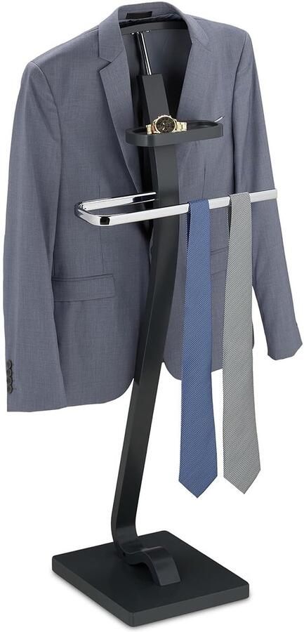 Stijlvolle kledingbutler Kledingrek met hanger 1 stuk Grijs Zilver MDF en staal 112x46x32 cm