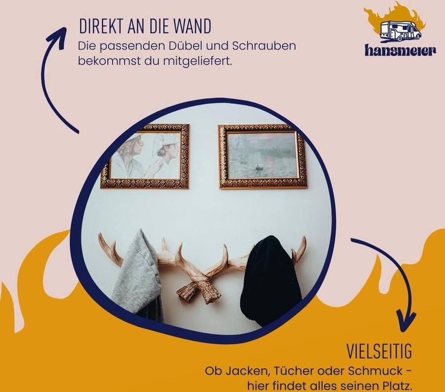 Stijlvolle kleerhaak gewei multifunctionele wanddecoratie 1 stuk 49 cm natuur vintage