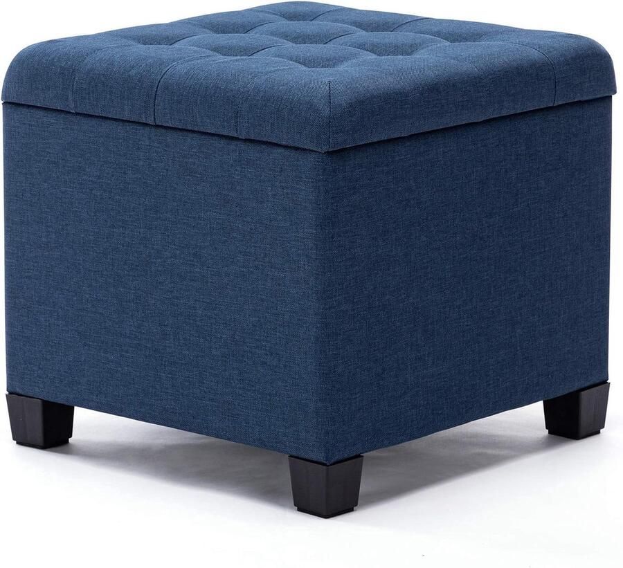 Stijlvolle marineblauwe poef opbergdoos & voetenbank 1 stuk linnen 45 cm