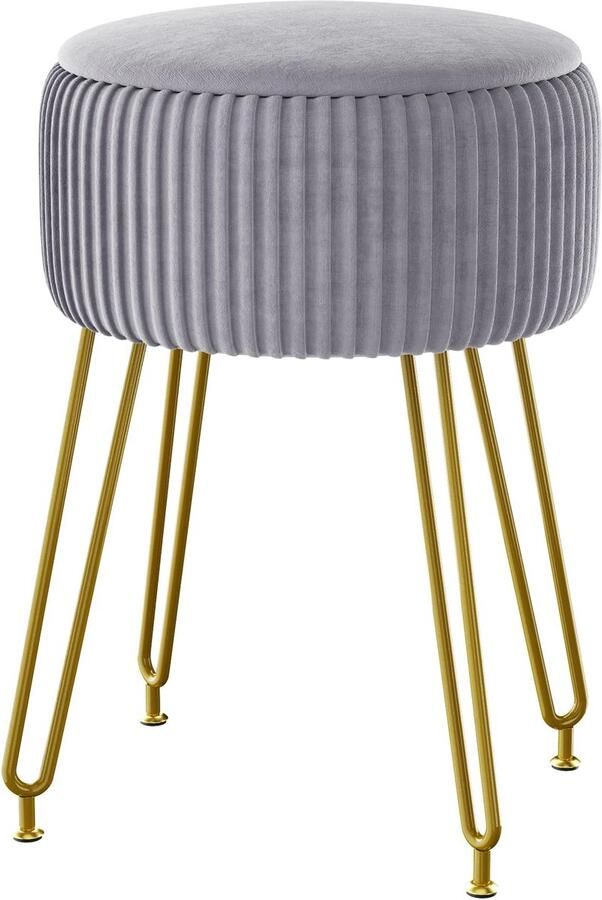 Retadou Fluwelen voetensteun kruk voetensteun kruk make-up-kruk bijzettafel met gouden stalen poten afneembare afdekking salontafel top grijs L G-20G - Foto 2