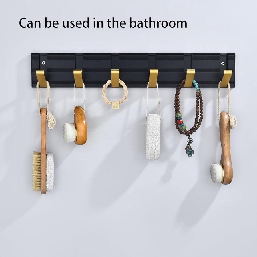Stijlvolle Muurkapstok met 5 Opklapbare Haken voor Jassen Tassen en Hoeden Zwart Goud