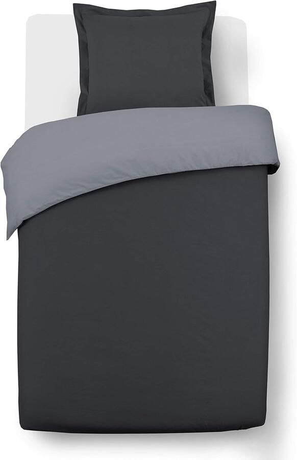 Stijlvolle Omkeerbare Dekbedovertrekset voor Eenpersoonsbed in Anthraciet en Grijs 100% Katoen