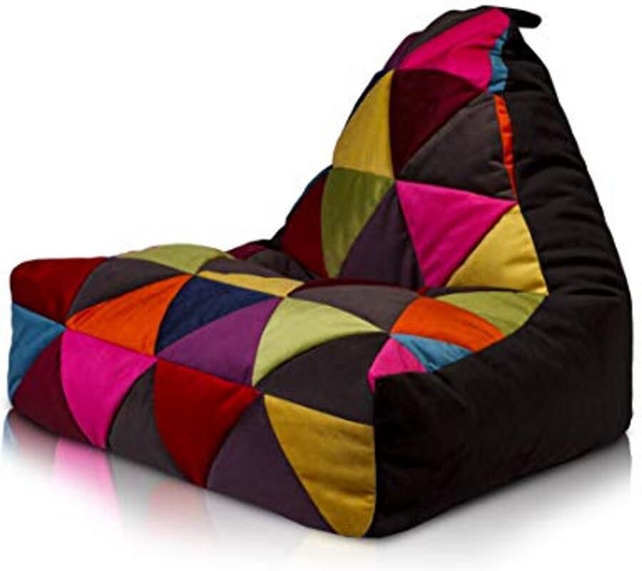 Stijlvolle Patchwork Pouf Armchair voor Buiten Comfortabele Zitmeubel Zitzak in M 100x80x85 cm Zwart
