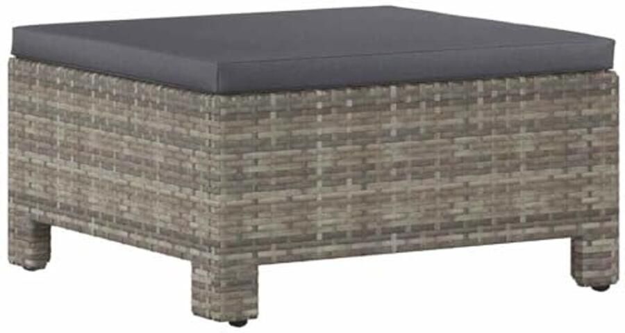 Stijlvolle Poef met Kussen Poly Rattan Grijs