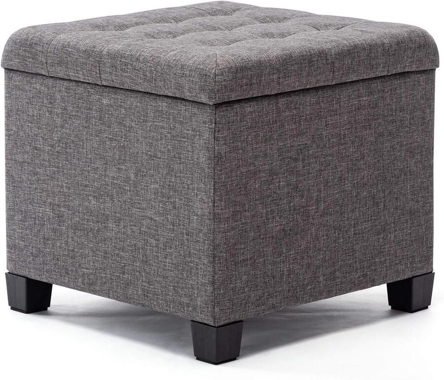 Stijlvolle poef multifunctioneel 1 stuk houtskool linnen 45 cm