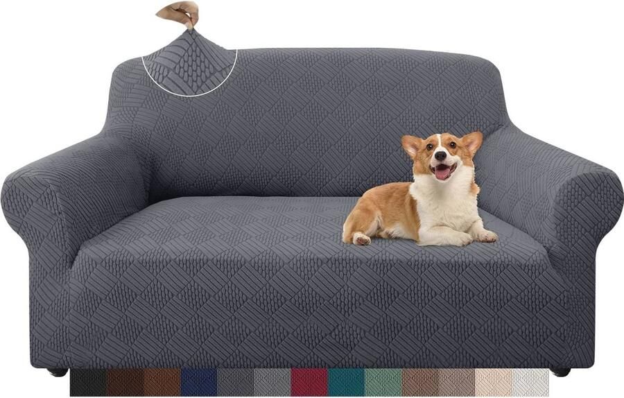 Stijlvolle Rhombus Dikke Bankovertrek 2-Zits Elastische Modestoffen Hoes voor Loveseat en Bankbescherming in Grijs