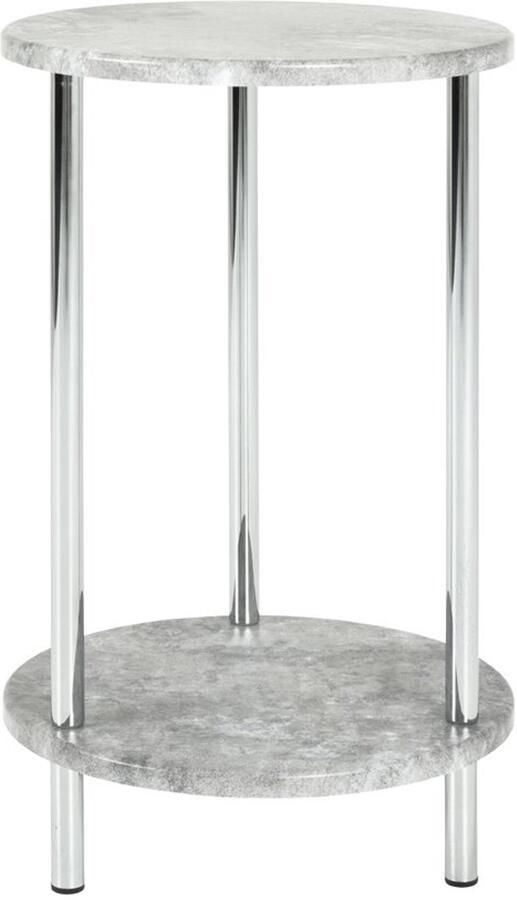 Stijlvolle ronde bijzettafel met betonlook en chromen stalen frame