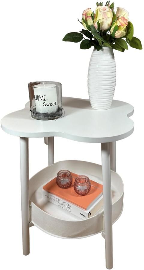 Stijlvolle Ronde Bijzettafel met Uniek Wolkvormig Tafelblad en Dubbele Opslagniveaus