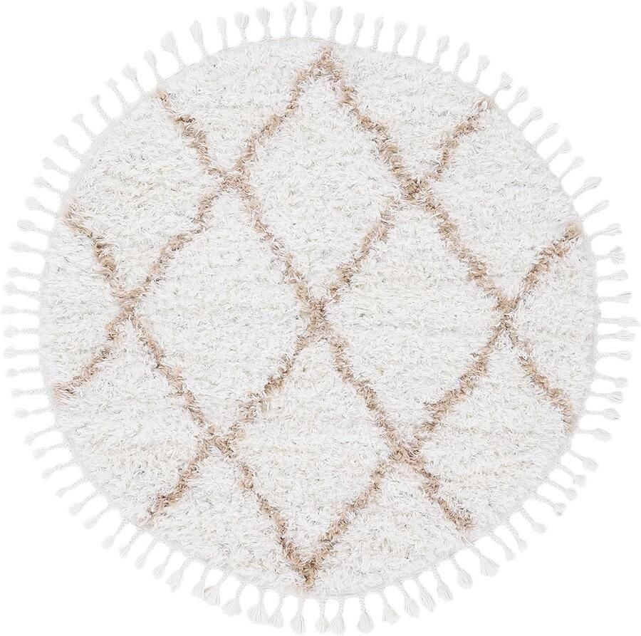 Goodivery Stijlvolle Ronde Hoogpolige Vloerkleed in Beige met Chevron Zigzag Design