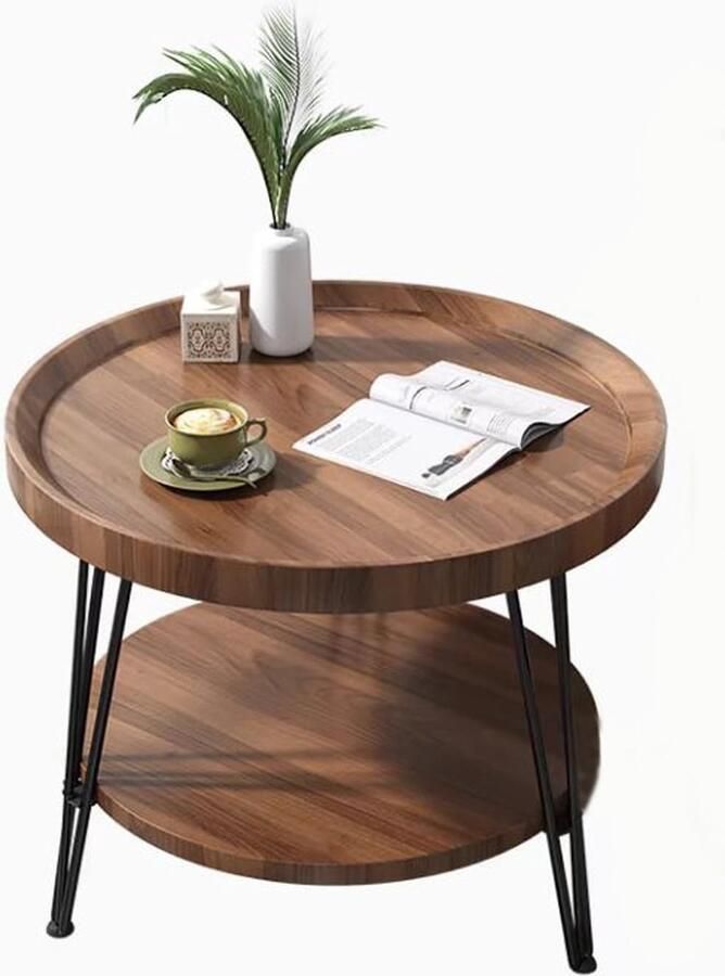 Luvetrex Stijlvolle Ronde Houten Bijzettafel met Twee Niveaus voor Woonkamer en Studieruimte