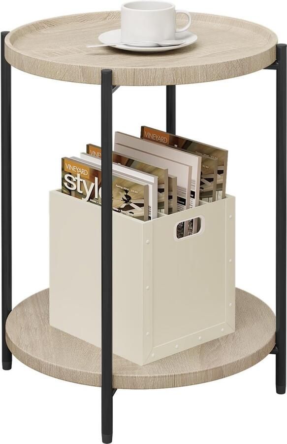 Stijlvolle Ronde Salontafel met Afneembaar Tafelblad en Dubbele Opbergruimte voor Woonkamer en Slaapkamer