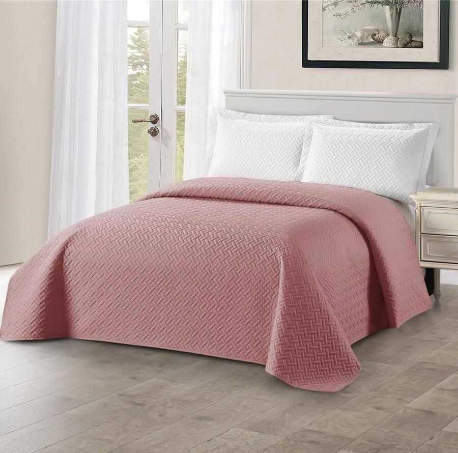 Stijlvolle Roze Bedsprei voor Tweepersoonsbed Effen Madeline 220 x 240 cm