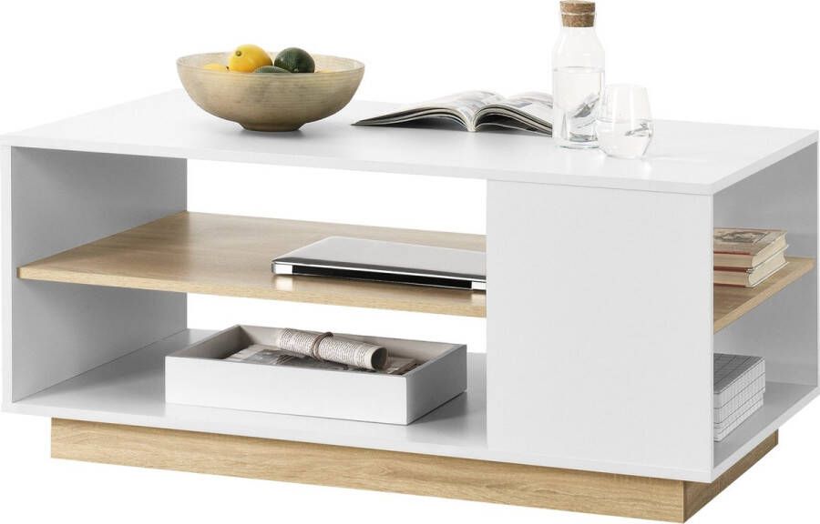 Unbranded Stijlvolle Salontafel Brad 100x60x46 cm Wit en Eikenkleurig Spaanplaat Decoratieve Salontafel - Foto 2