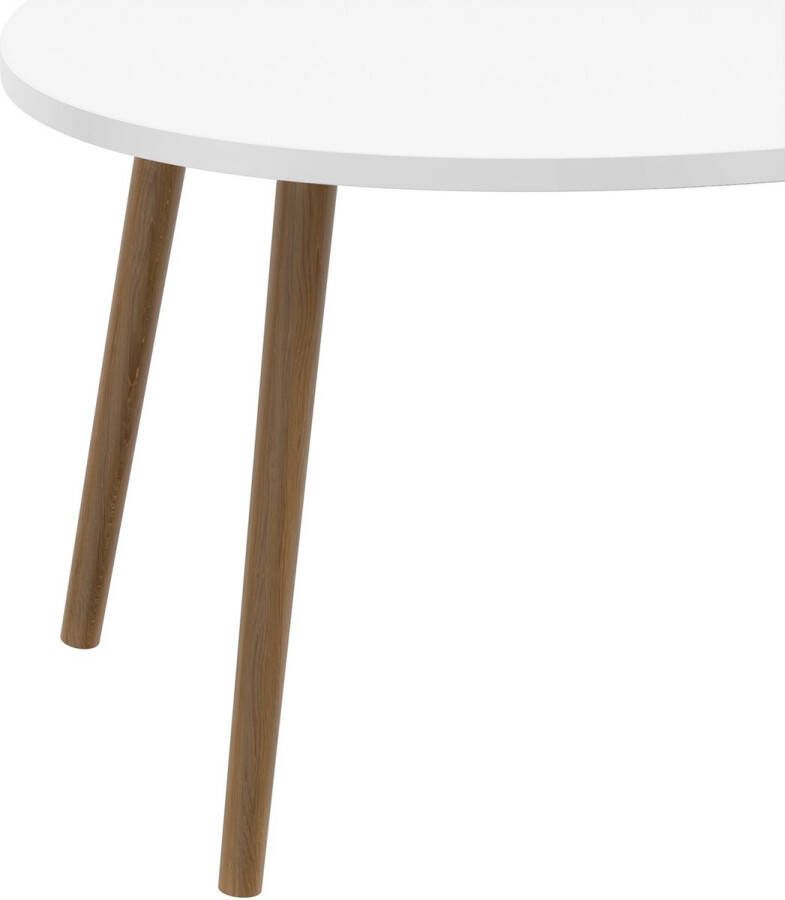 Inandoutdoormatch Stijlvolle Salontafel Ovaal Hanna 41x90x50cm Wit en Houtkleurig Eyecatcher Decoratieve Tafel Spaanplaat en Hout