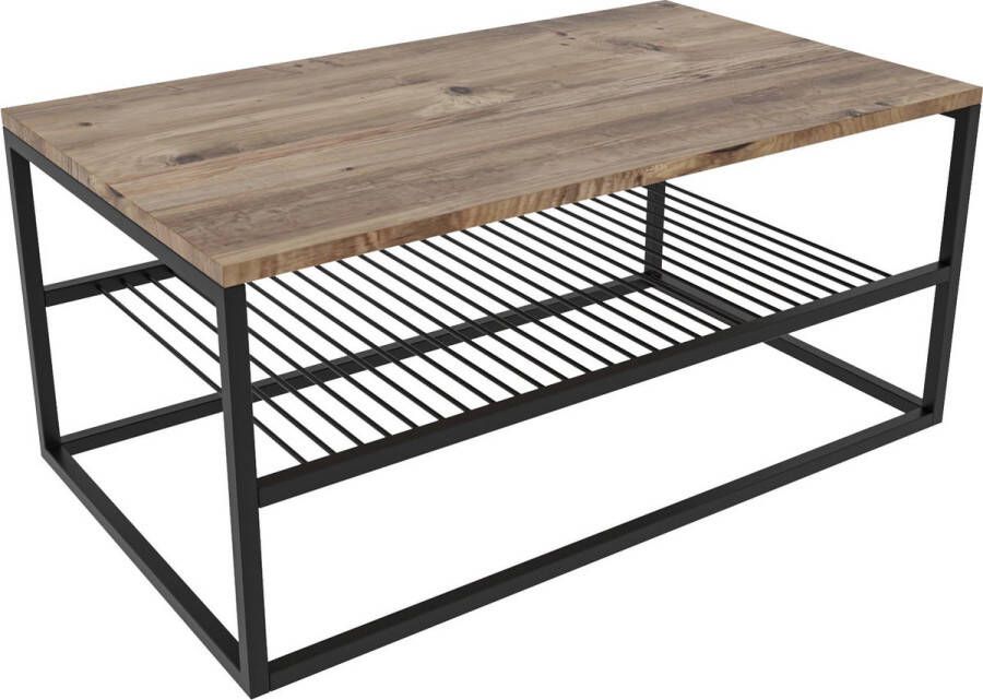 Stijlvolle Salontafel Zwart & Eiken Design 95x43x55cm Duurzaam Melamine Materiaal - Foto 2