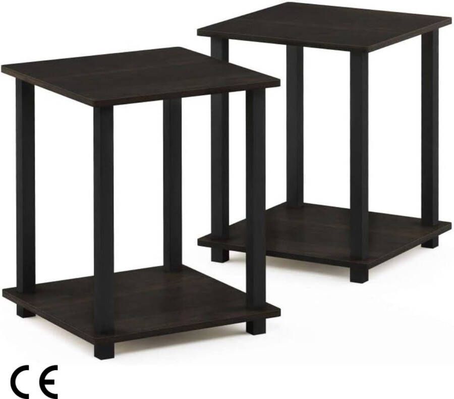 Stijlvolle Set van 2 Simplistic Bijzettafels Praktische Nachtkastjes Espresso Zwart Afmetingen 39 6 x 39 6 cm (2-Pack) - Foto 2