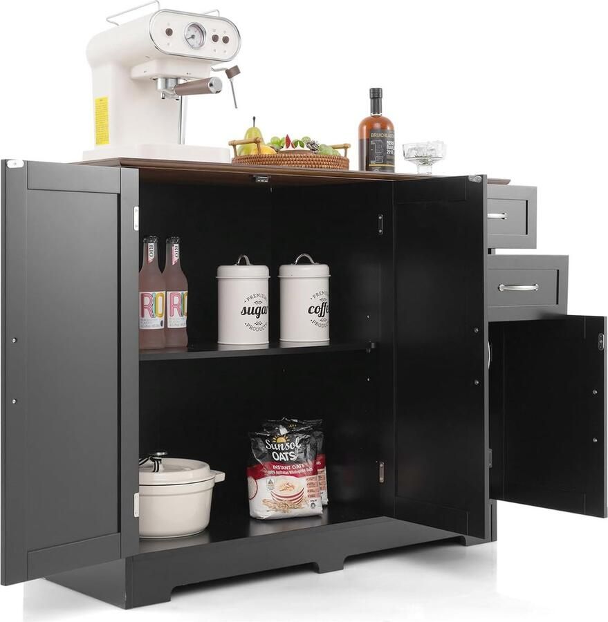 Stijlvolle Sideboard Keuken Keukenkast met 2 Laden en Verstelbare Plank Buffetkast en Opbergkast voor Woonkamer