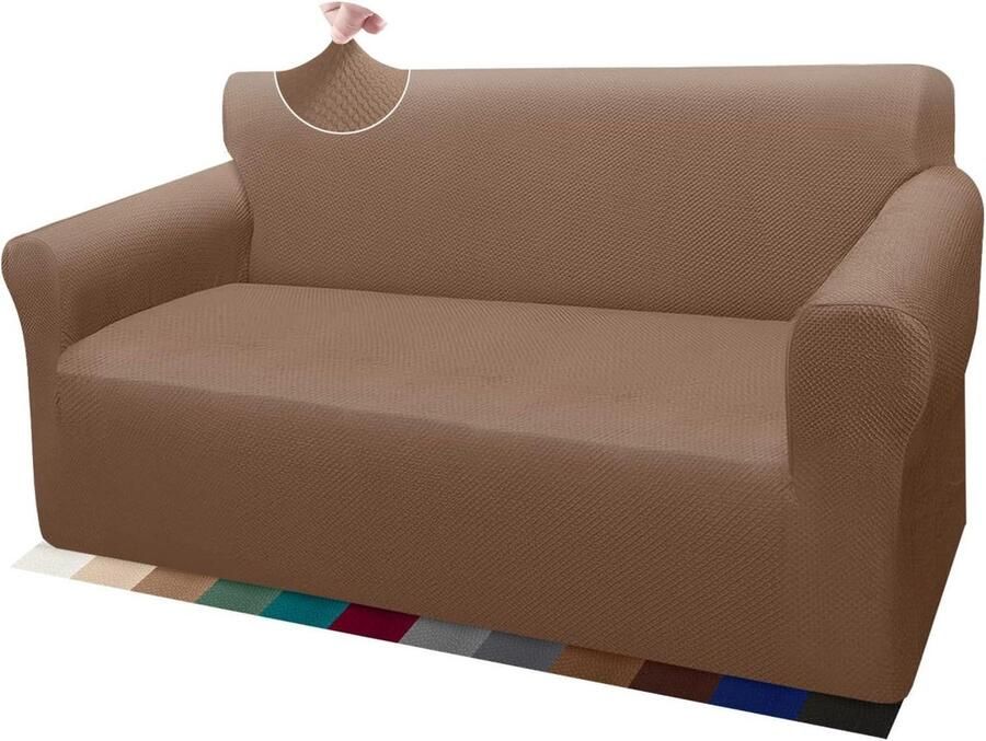 Stijlvolle Thick Bankhoes Elastisch & Antislip 2-zits Camel Jacquard