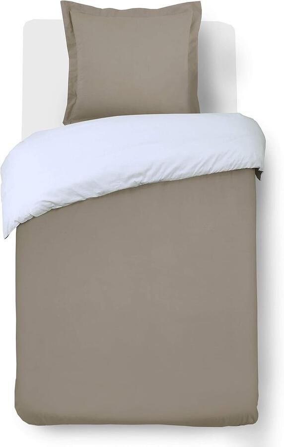 Stijlvolle Tweezijdige Taupe Witte Dekbedovertrekset van 100% Katoen voor Eenpersoonsbed