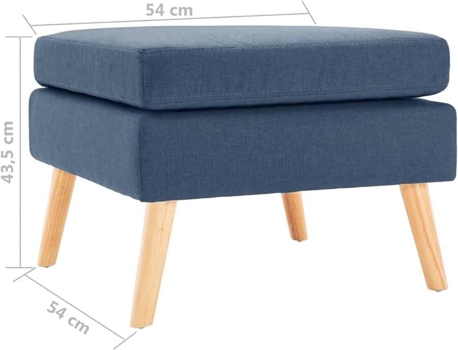 Stijlvolle voetenbank blauw stof en hout