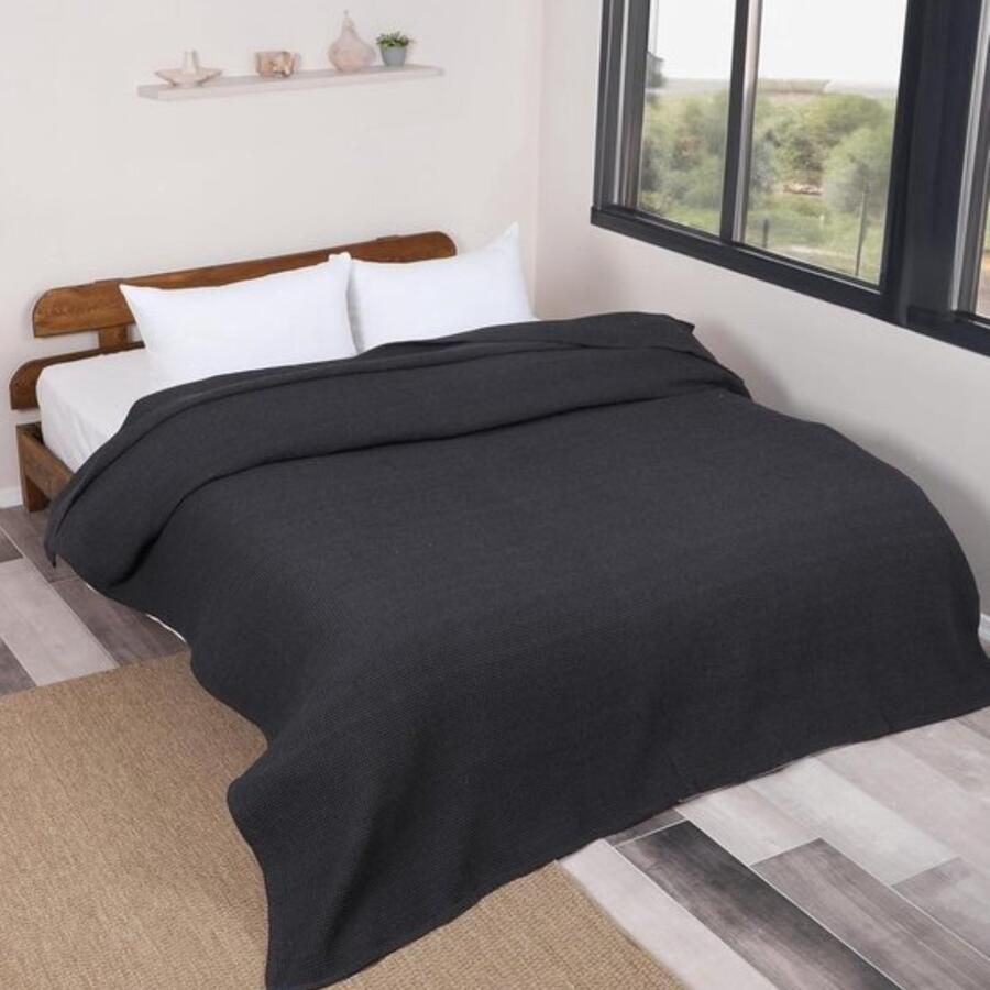 Stijlvolle Wafelstructuur Bedsprei van 100% Katoen Tweezijdige Bank- en Beddeken (Grijs 180x200 cm)