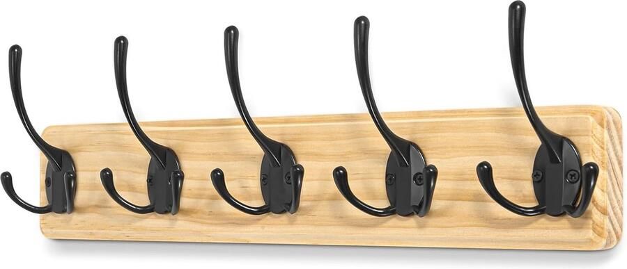 Stijlvolle Wandgarderobe Hout met 5 Haken voor Hal Badkamer en Slaapkamer