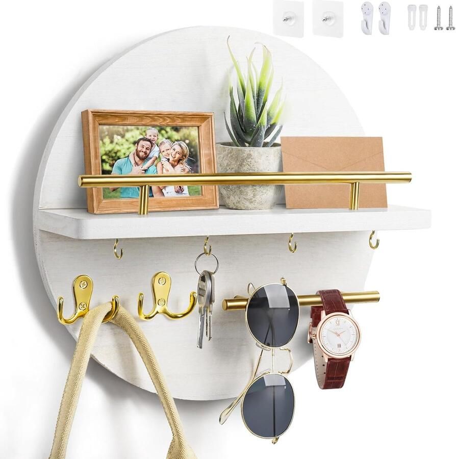 Luvetrex Stijlvolle Wandgemonteerde Houten Sleutelhouder voor Woonkamer Slaapkamer en Kantoor in Rustieke Stijl